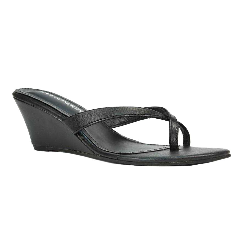 Black - Front - XY London Womens-Ladies Hattie Leather Low Wedge Sandals