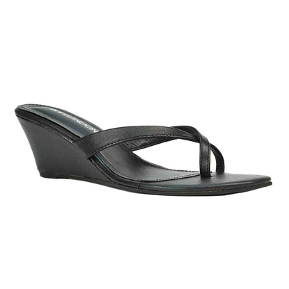 Black - Front - XY London Womens-Ladies Hattie Leather Low Wedge Sandals