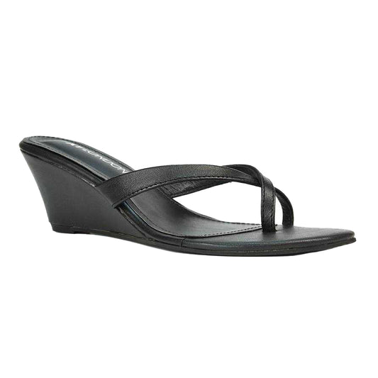 Black - Front - XY London Womens-Ladies Hattie Leather Low Wedge Sandals