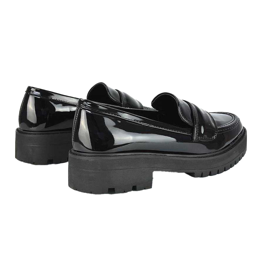 True Black - Back - XY London Womens-Ladies Kourtney Patent Leather Chunky Heel Loafers