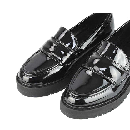 True Black - Lifestyle - XY London Womens-Ladies Kourtney Patent Leather Chunky Heel Loafers