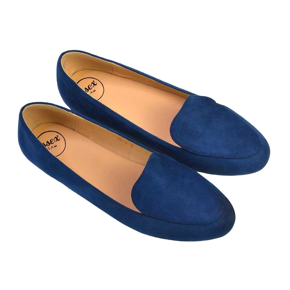 Navy - Side - XY London Womens-Ladies Ashleen Low Block Heel Ballerina Flats
