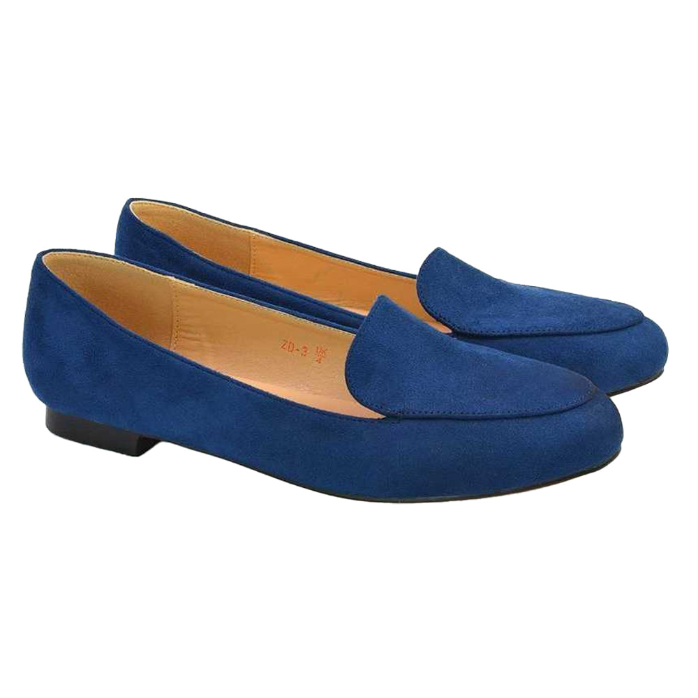 Navy - Pack Shot - XY London Womens-Ladies Ashleen Low Block Heel Ballerina Flats