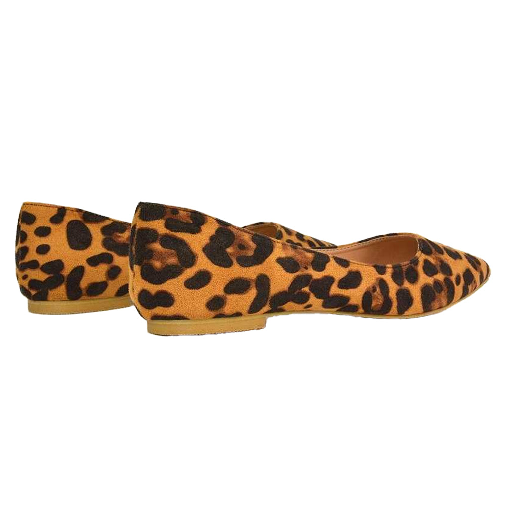 Tan-Black - Back - XY London Womens-Ladies Bubbles Leopard Print Ballerina Flats