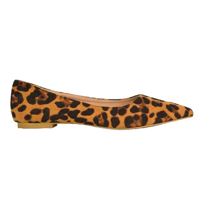 Tan-Black - Side - XY London Womens-Ladies Bubbles Leopard Print Ballerina Flats