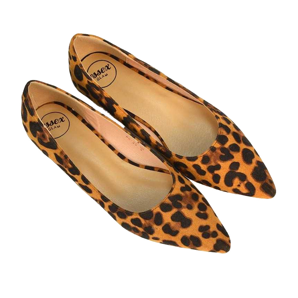 Tan-Black - Lifestyle - XY London Womens-Ladies Bubbles Leopard Print Ballerina Flats