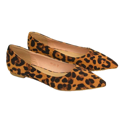 Tan-Black - Close up - XY London Womens-Ladies Bubbles Leopard Print Ballerina Flats