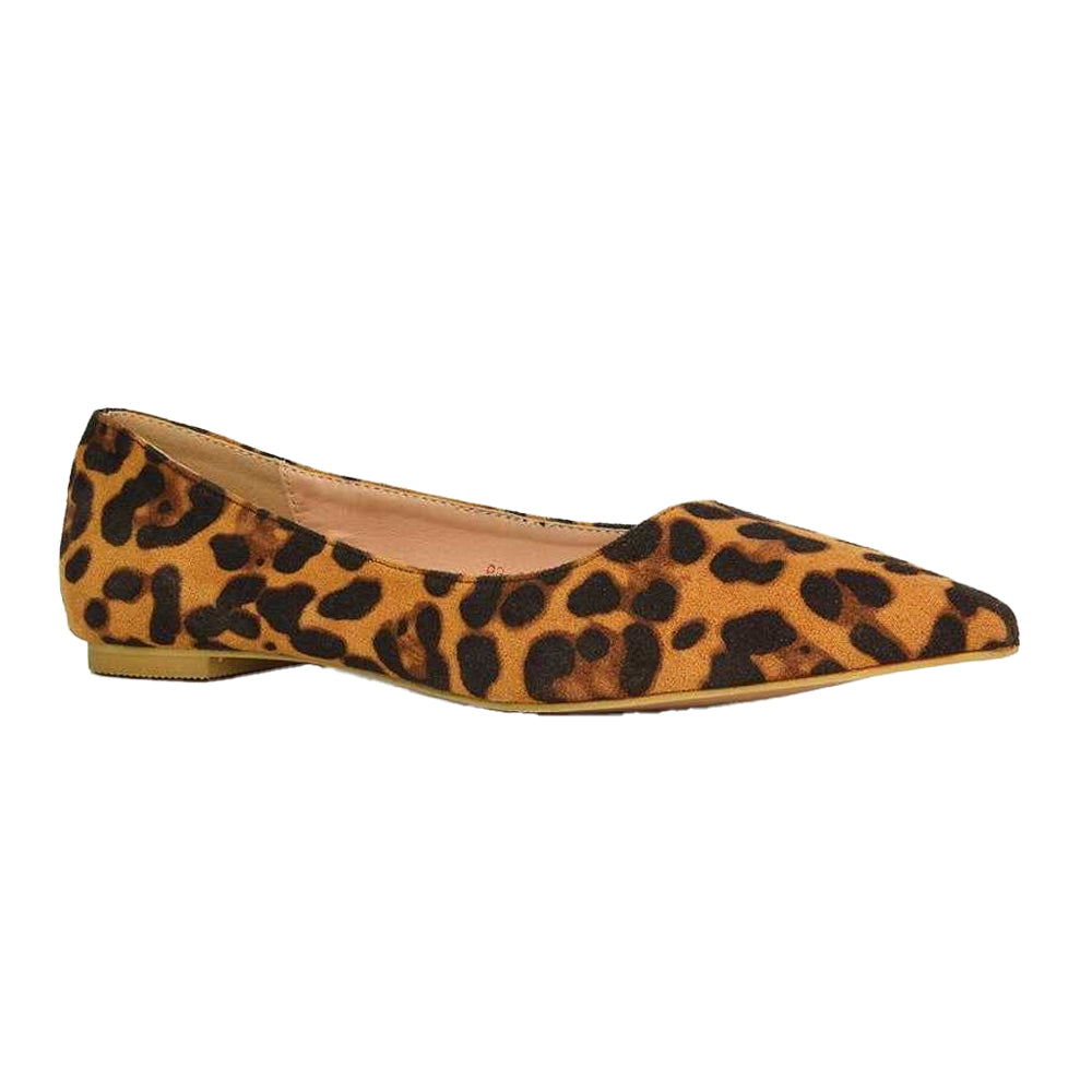 Tan-Black - Front - XY London Womens-Ladies Bubbles Leopard Print Ballerina Flats