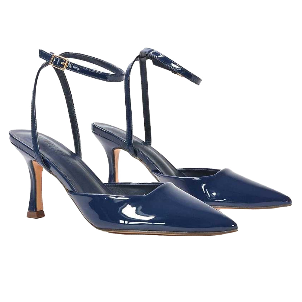 Navy - Close up - XY London Womens-Ladies Lacey May Court Shoes