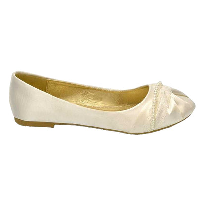 Ivory - Back - XY London Womens-Ladies Pearly Bridal Ballerina Flats