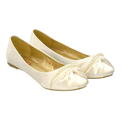 Ivory - Side - XY London Womens-Ladies Pearly Bridal Ballerina Flats