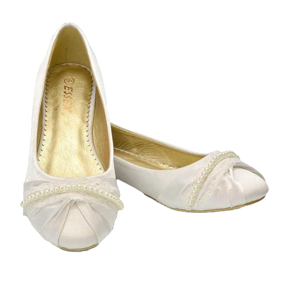 White - Lifestyle - XY London Womens-Ladies Pearly Bridal Ballerina Flats