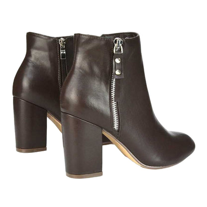 Brown - Back - XY London Womens-Ladies Andrea High Block Heel Ankle Boots