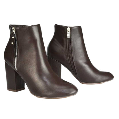 Brown - Lifestyle - XY London Womens-Ladies Andrea High Block Heel Ankle Boots