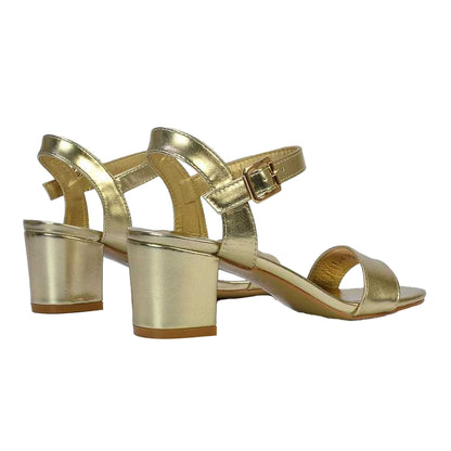 Metallic Gold - Back - XY London Womens-Ladies Jessica Strappy Metallic Mid High Block Sandals