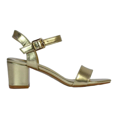 Metallic Gold - Side - XY London Womens-Ladies Jessica Strappy Metallic Mid High Block Sandals