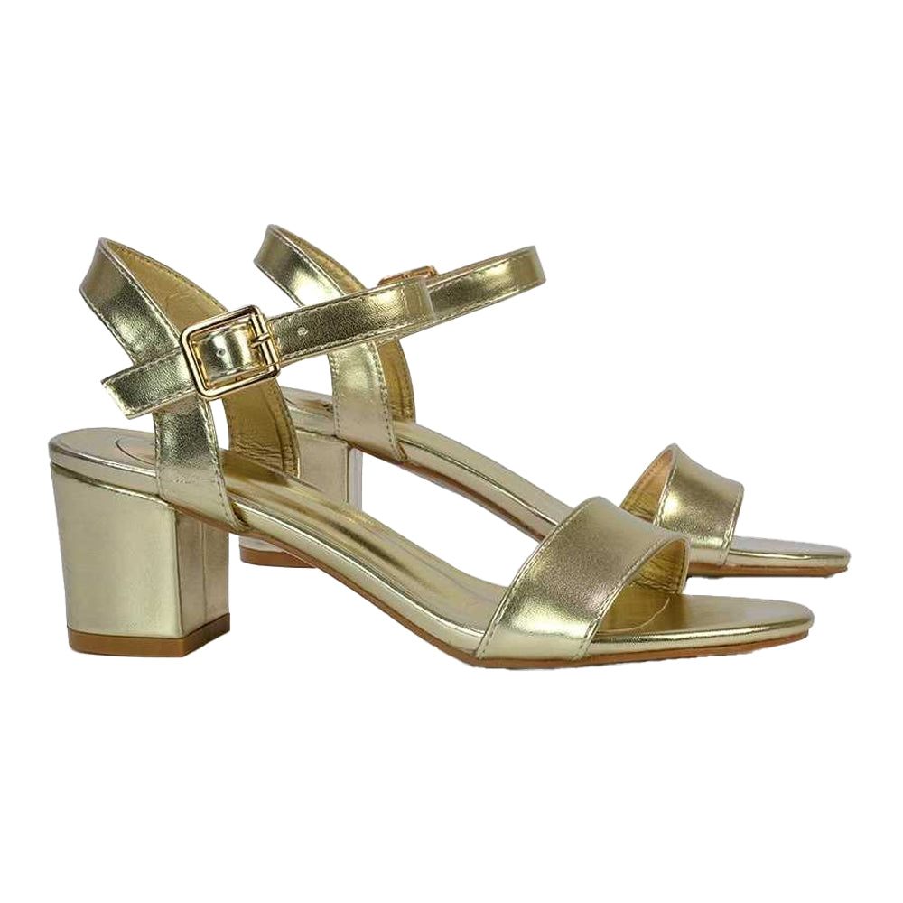Metallic Gold - Lifestyle - XY London Womens-Ladies Jessica Strappy Metallic Mid High Block Sandals