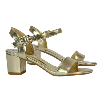 Metallic Gold - Lifestyle - XY London Womens-Ladies Jessica Strappy Metallic Mid High Block Sandals