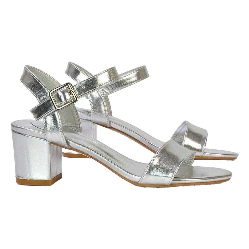 Metallic Silver - Lifestyle - XY London Womens-Ladies Jessica Strappy Metallic Mid High Block Sandals