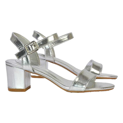 Metallic Silver - Lifestyle - XY London Womens-Ladies Jessica Strappy Metallic Mid High Block Sandals
