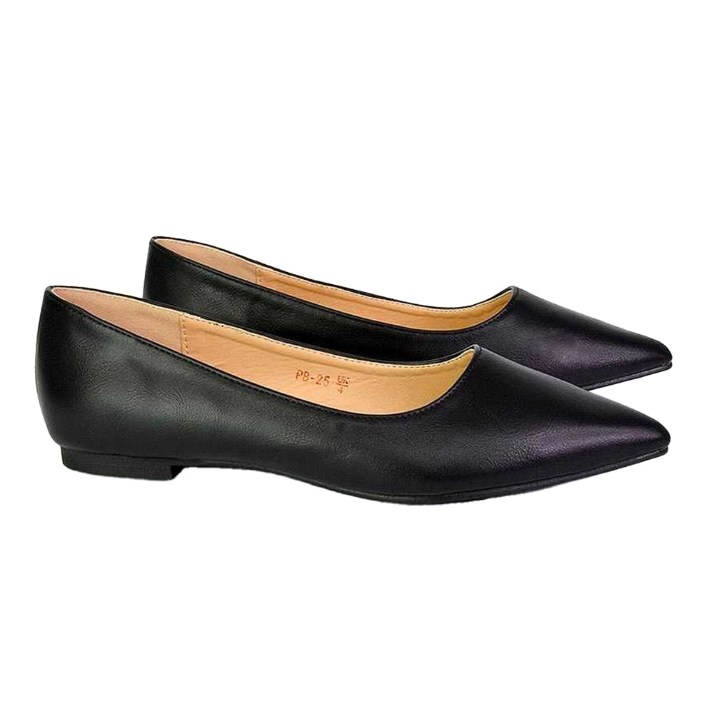 Black - Side - XY London Womens-Ladies Bubbles Pointed Ballerina Flats