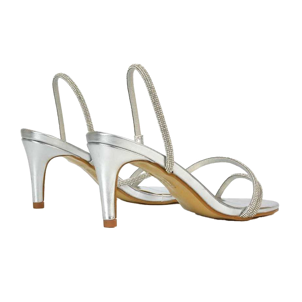 Metallic Silver - Back - XY London Womens-Ladies Polly Metallic High Stiletto Heel Sandals