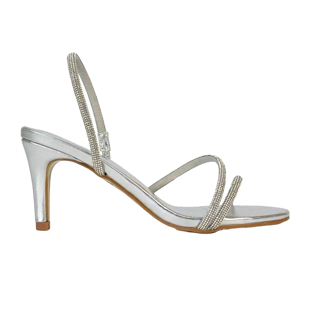 Metallic Silver - Side - XY London Womens-Ladies Polly Metallic High Stiletto Heel Sandals