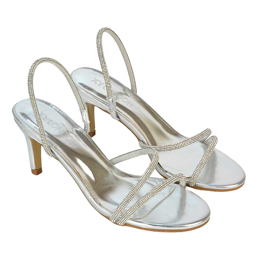 Metallic Silver - Lifestyle - XY London Womens-Ladies Polly Metallic High Stiletto Heel Sandals