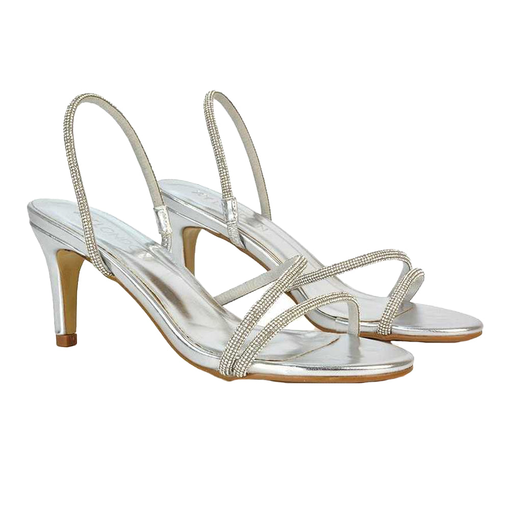 Metallic Silver - Pack Shot - XY London Womens-Ladies Polly Metallic High Stiletto Heel Sandals