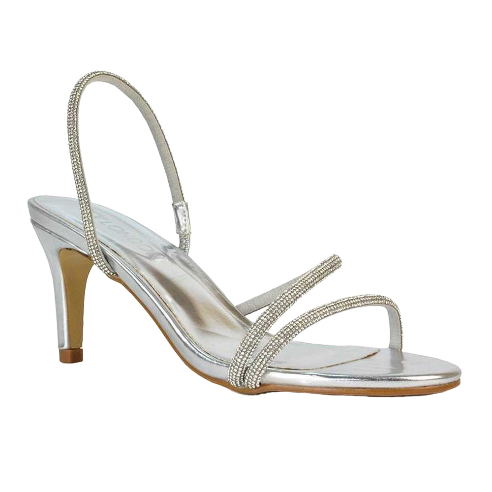 Metallic Silver - Front - XY London Womens-Ladies Polly Metallic High Stiletto Heel Sandals