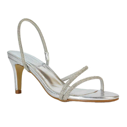 Metallic Silver - Front - XY London Womens-Ladies Polly Metallic High Stiletto Heel Sandals