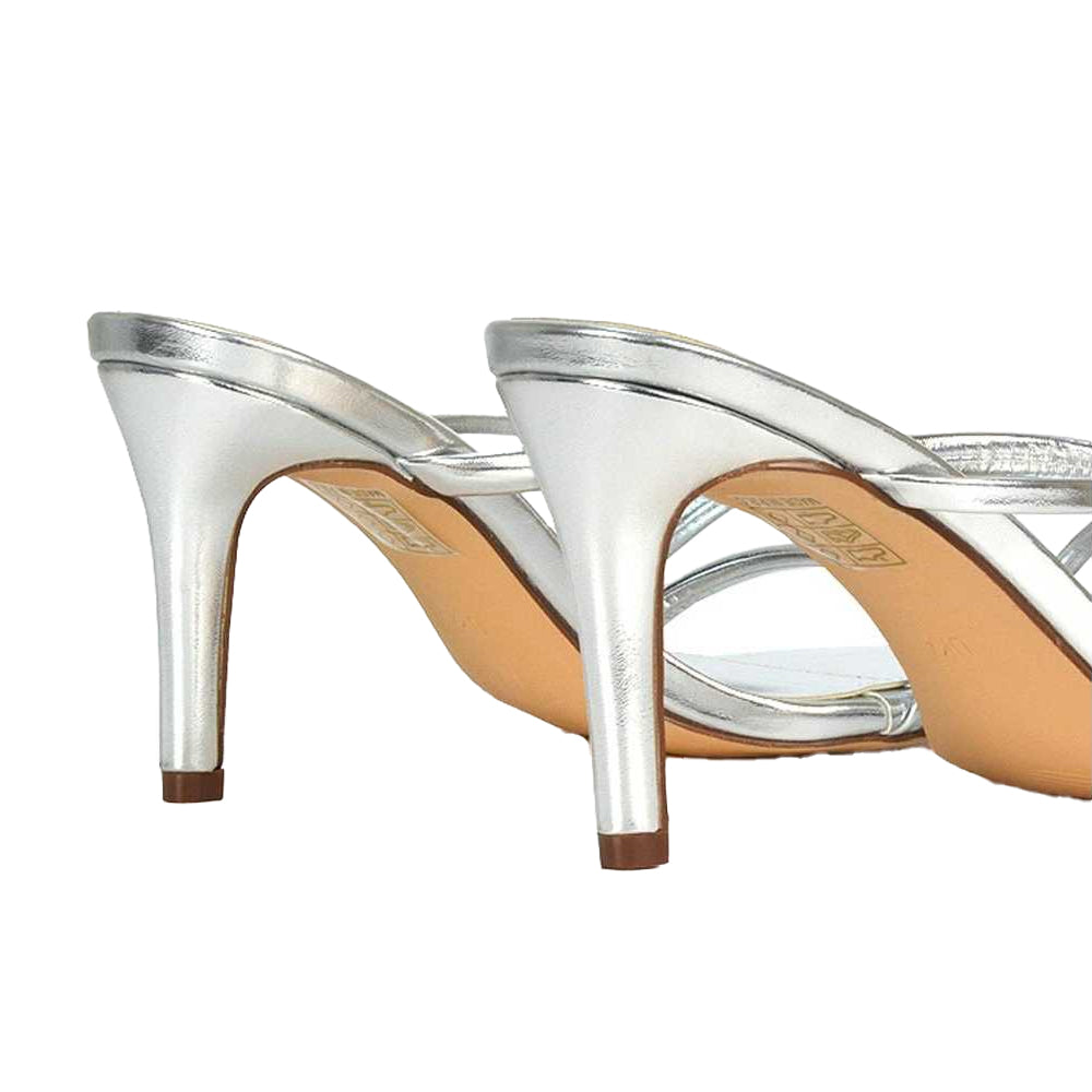 Metallic Silver - Back - XY London Womens-Ladies Angel Slip-on Mid Stiletto Mule Sandals