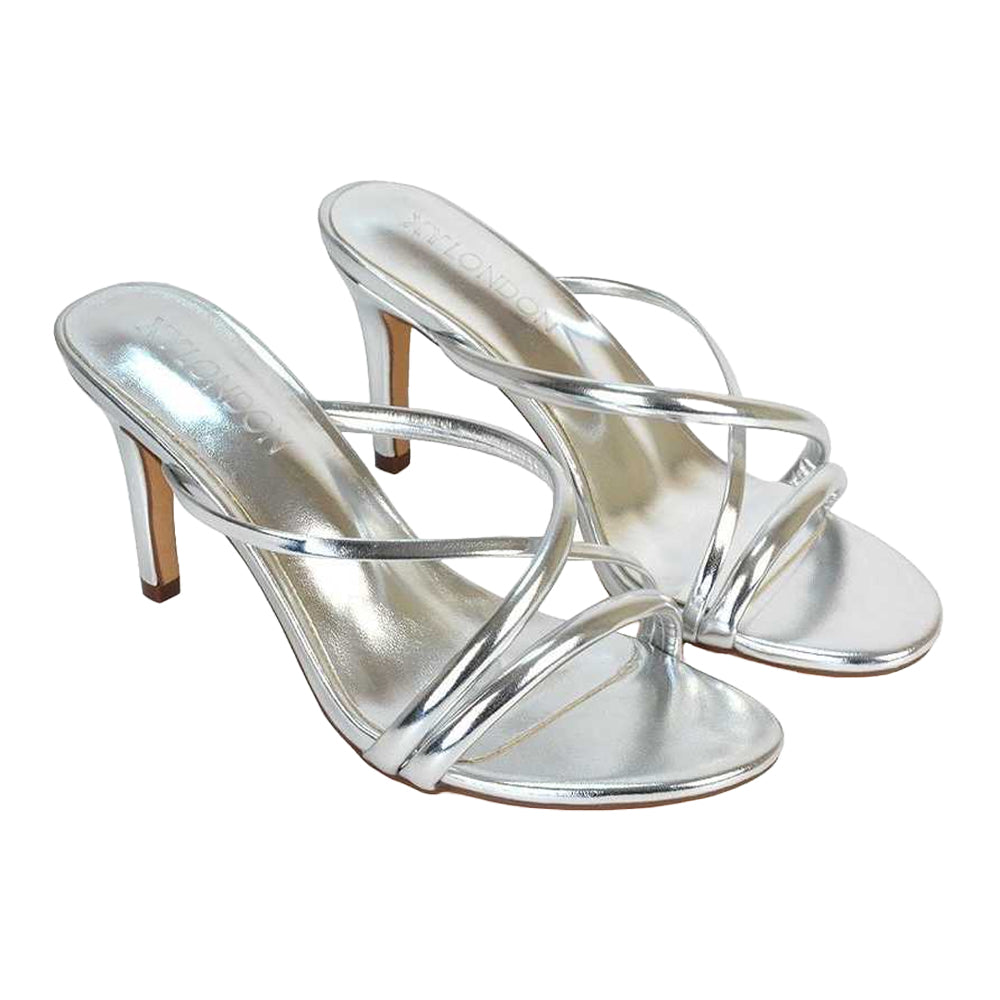 Metallic Silver - Lifestyle - XY London Womens-Ladies Angel Slip-on Mid Stiletto Mule Sandals