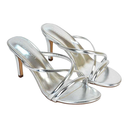Metallic Silver - Lifestyle - XY London Womens-Ladies Angel Slip-on Mid Stiletto Mule Sandals