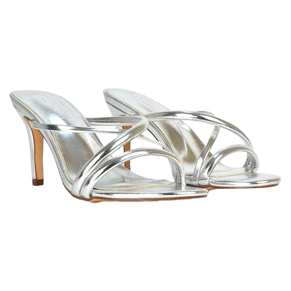 Metallic Silver - Pack Shot - XY London Womens-Ladies Angel Slip-on Mid Stiletto Mule Sandals