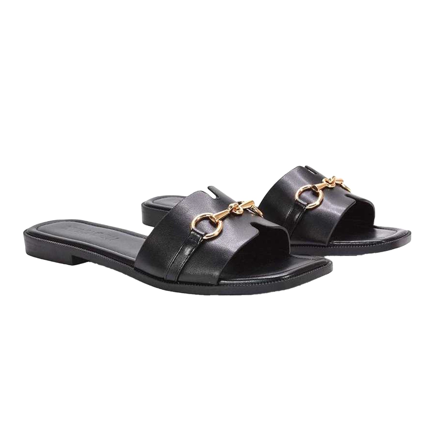Black - Side - XY London Womens-Ladies Lesley Buckle Detail Sandals
