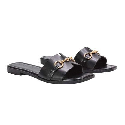 Black - Side - XY London Womens-Ladies Lesley Buckle Detail Sandals