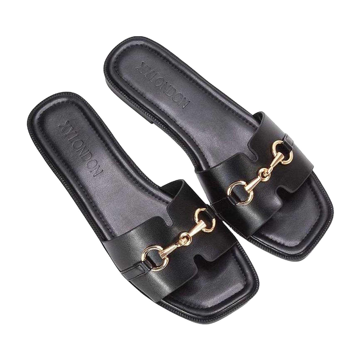 Black - Pack Shot - XY London Womens-Ladies Lesley Buckle Detail Sandals