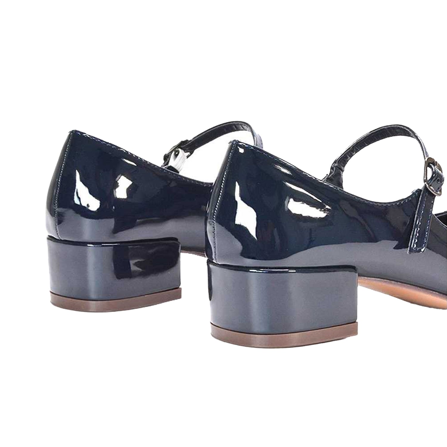 Navy - Back - XY London Womens-Ladies Jenna Patent Buckle Low Heel Mary Janes