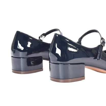 Navy - Back - XY London Womens-Ladies Jenna Patent Buckle Low Heel Mary Janes