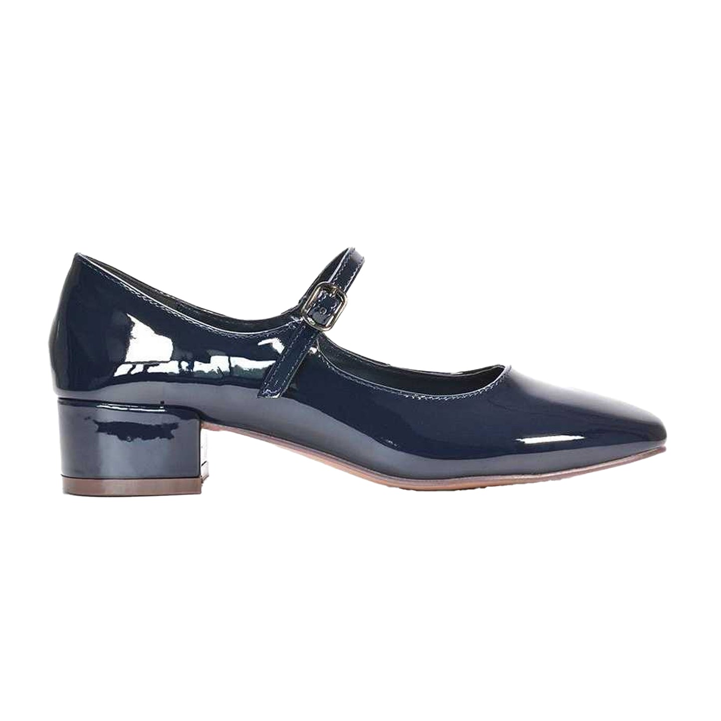 Navy - Side - XY London Womens-Ladies Jenna Patent Buckle Low Heel Mary Janes
