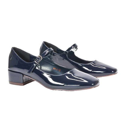 Navy - Lifestyle - XY London Womens-Ladies Jenna Patent Buckle Low Heel Mary Janes