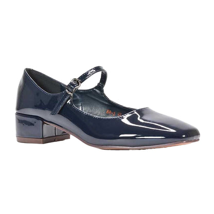 Navy - Front - XY London Womens-Ladies Jenna Patent Buckle Low Heel Mary Janes