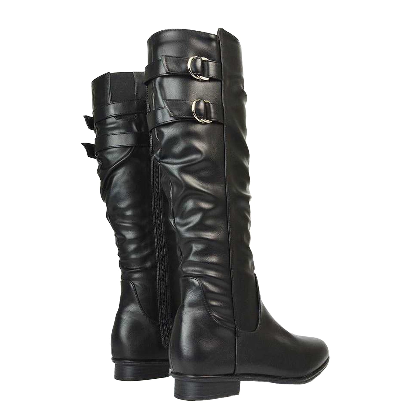 Black - Back - XY London Womens-Ladies Mia Slouch Flat Knee High Sock Boots