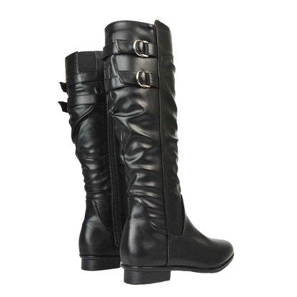 Black - Back - XY London Womens-Ladies Mia Slouch Flat Knee High Sock Boots