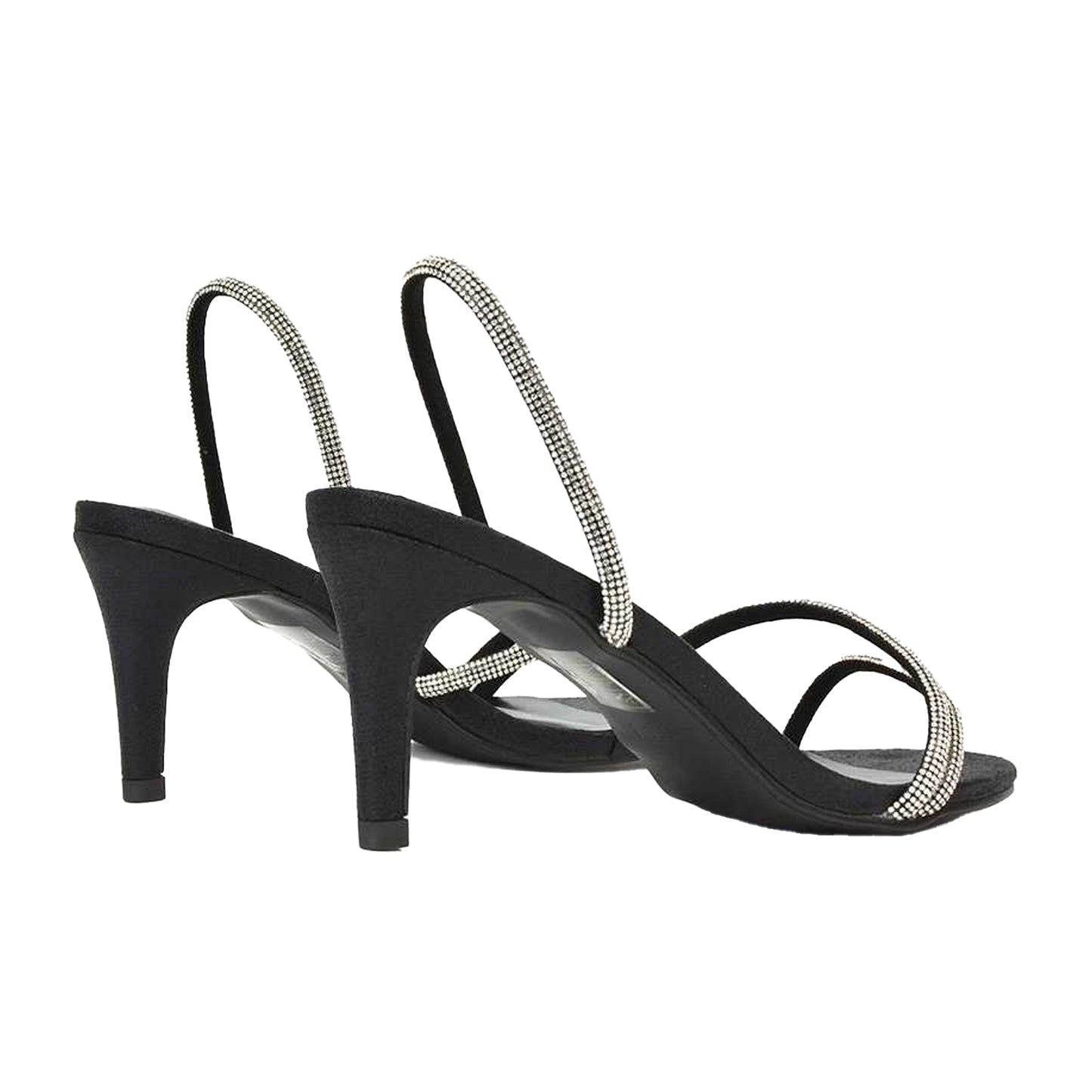 Black - Back - XY London Womens-Ladies Polly Diamante Stiletto Heel Sandals