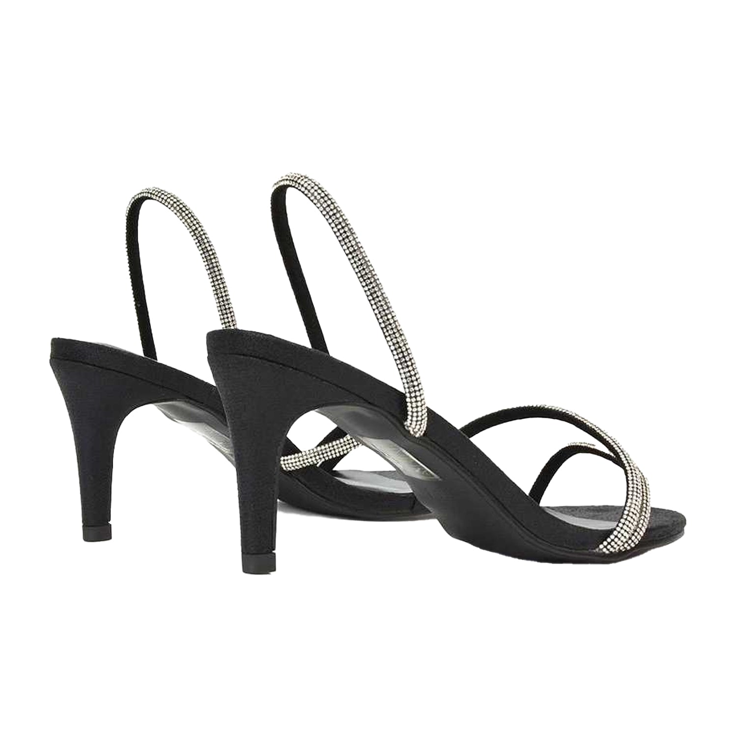 Black - Back - XY London Womens-Ladies Polly Diamante Stiletto Heel Sandals