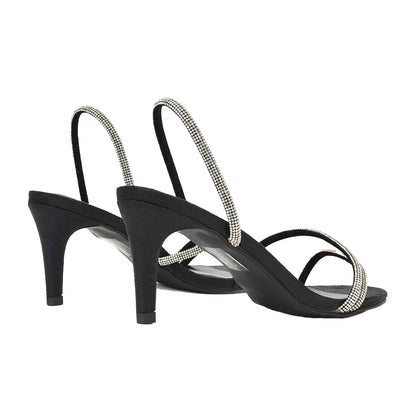Black - Back - XY London Womens-Ladies Polly Diamante Stiletto Heel Sandals