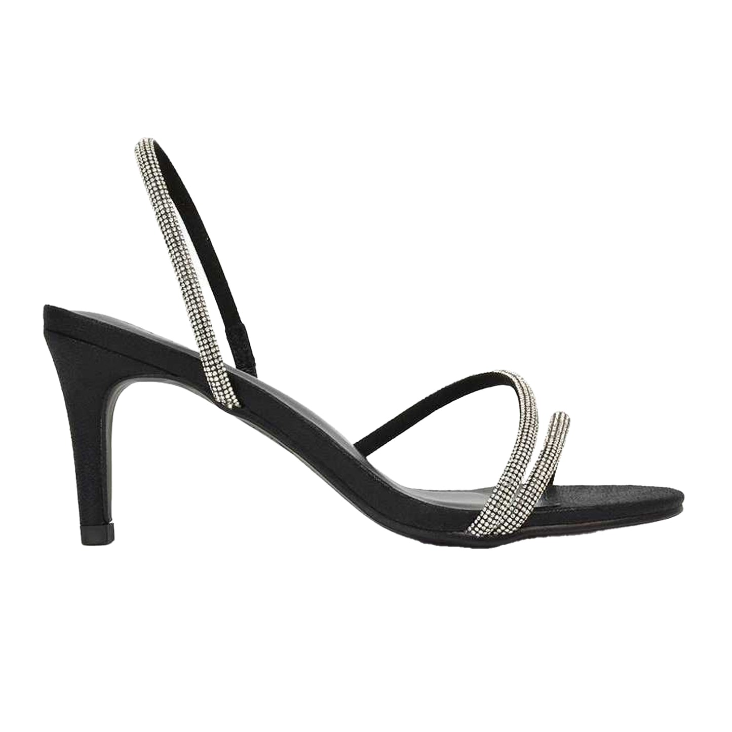 Black - Side - XY London Womens-Ladies Polly Diamante Stiletto Heel Sandals