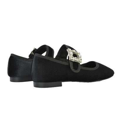 Jet Black - Back - XY London Womens-Ladies Rhyse Diamante Velvet Mary Janes